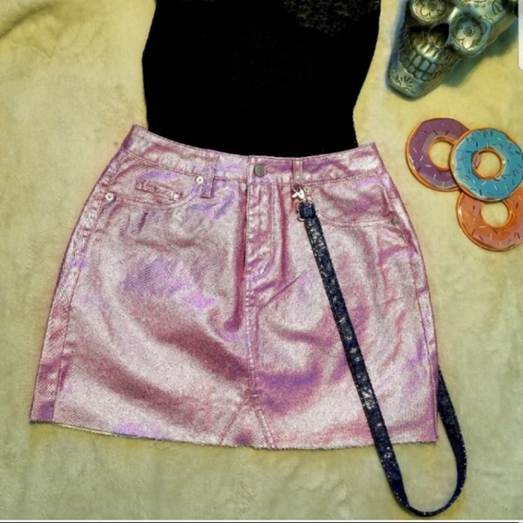 Glitter Halo / Holographic Pink Mini Skirt | NWOT - Picture 3 of 6